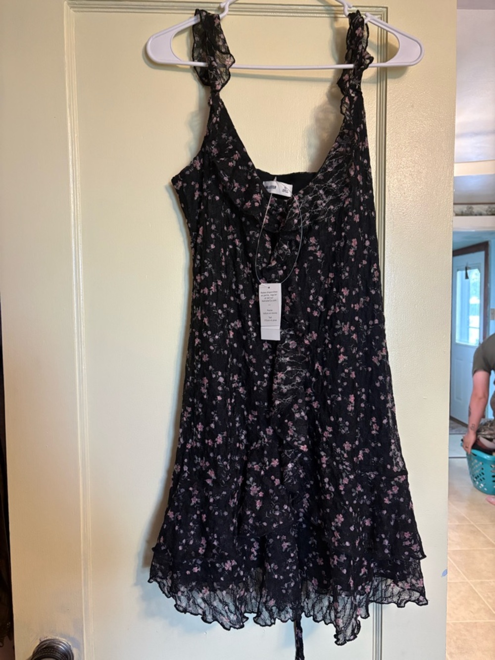 Hollister Black Dress with Pink Floral Lace